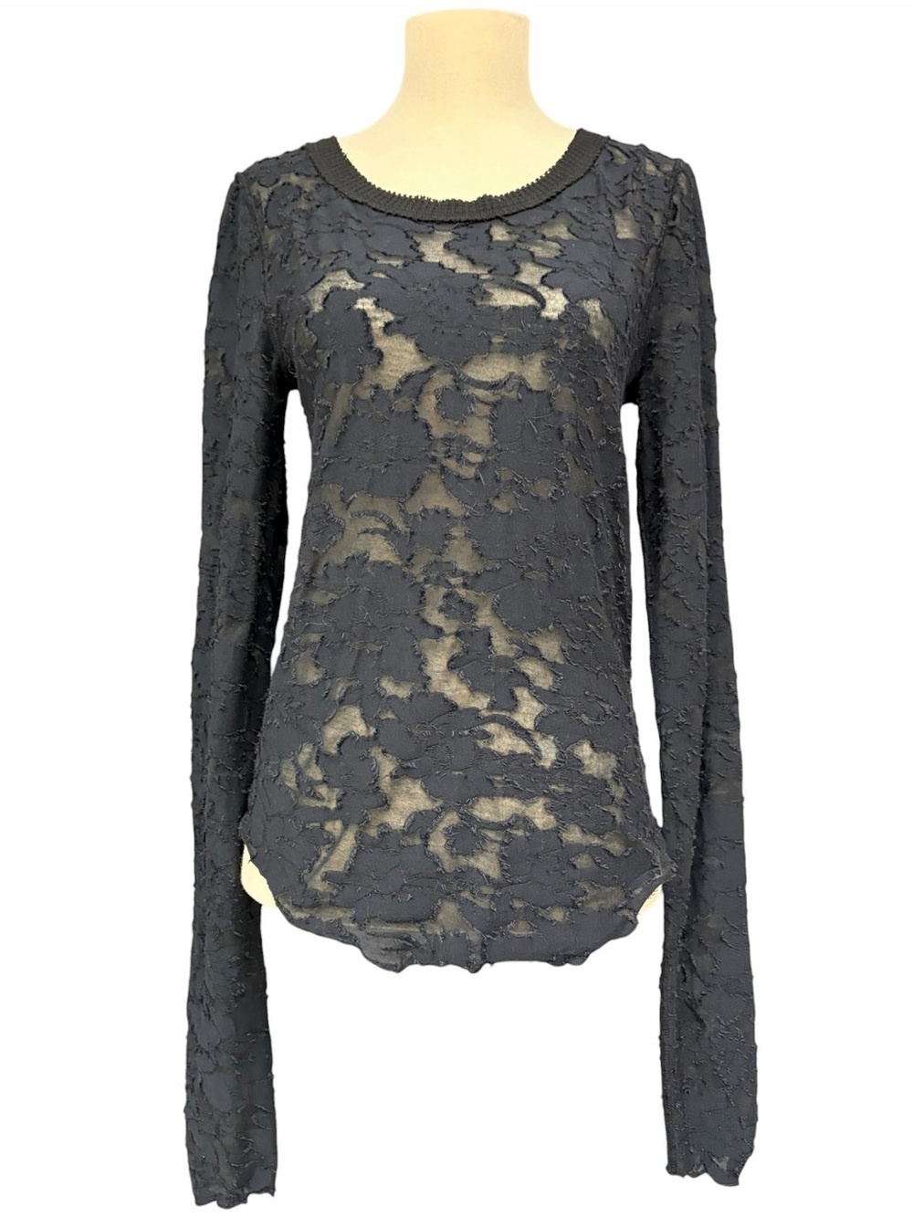 Free People Black Floral Burnout Sheer Long Sleeve Top Small